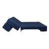 blue quilted -Sofa-cum-beds - with metal legs